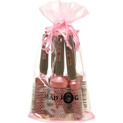 HEAD JOG Νο:76/77/78/79/80 - Oval Pink Brush Bag (5 Βούρτσες) - Κεραμικές στρόγγυλες βούρτσες Head Jog, με ιονική τεχνολογία, σε ροζ χρώμα