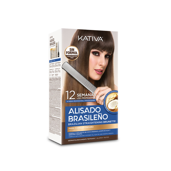 Kativa Alisado Brasileno Straitening Brunette Kit (Pre Shampoo 15 ml & Straightening Mask 150ml & Shampoo 30ml & Conditioner 30ml) - (πακέτο θεραπείας κερατίνης για σκούρα μαλλιά)